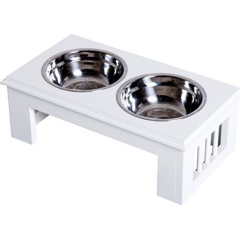 EASYCOMFORT Ciotola Rialzata per Cani in Acciaio Inossidabile, Base in Legno MDF, con 2 Piatti, 44x24x15cm