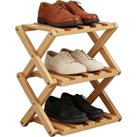 Porte-chaussures 3 étages – Bois – 26x26x37 cm – Extensible – Pliable – Gain de place (1/5)