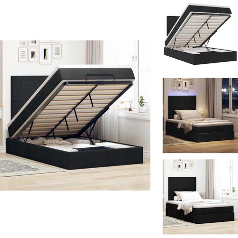 Cadre de lit ottoman avec matelas noir 120x190 cm tissu - Cadre De Lit Ottoman - Cadres De Lit Ottomans - Cadre De Lit - Cadre De Lit Avec Rangement (1/5)