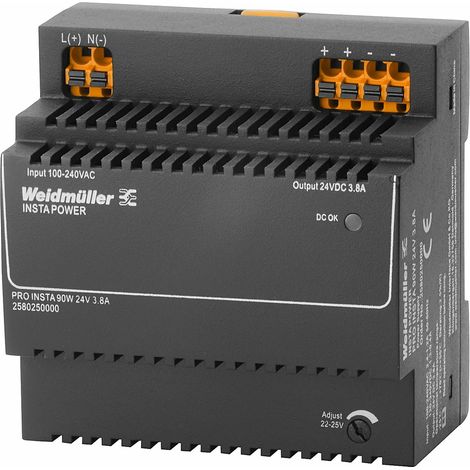 Weidmüller PRO INSTA 90W 24V 3.8A Fuente de alimentación, fuente de alimentación conmutada, 24 V, 2580250000