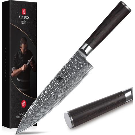 Chef's Knife 20cm Damascus Steel, Kitchen Knives Sharp Forged Gyuto Knife Slicing Knife with Ergonomic Pakka Wood Handle - He Series (1/5)