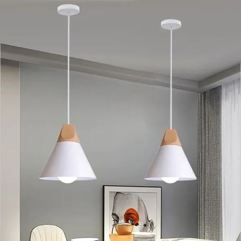 Lot de 2 Lampe Suspension Moderne Blanc,Lustre Industrielle Designe Simple Deco Lampe de Plafonde Vintage Style Edison pour (1/4)