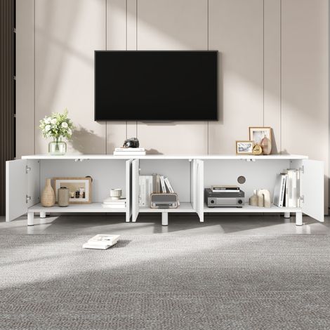 Meuble TV 180x38x45 cm, Meuble TV bas pour salon, MDF et métal avec 5 portes arquées, Blanc (1/5)