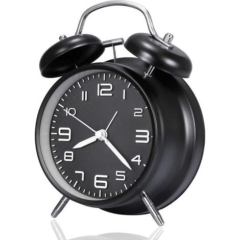 Petite horloge silencieuse de 4 pouces, sans tic-tac, avec veilleuse, à piles, cadre en métal, cadran 3D, pour chambre, chevet, bure (1/5)