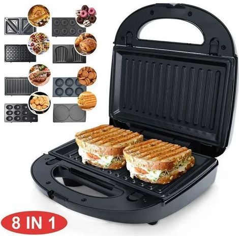 Gaufrier électrique Multifonction 8 en 1 - Grande Puissance de 750W - Plaques Interchangeables - Appareil à Croque Monsieur, Grill