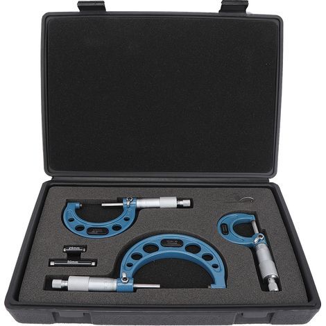 FTVOGUE Micromètre Ensemble pour une Grande Précision de Mesure du Diamètre Extérieur, 3 Pc Portant des Micromètres en Acier avec Tige D'étalonnage et clé, Outil de Mesure de 0 à 75 Mm (1/5)