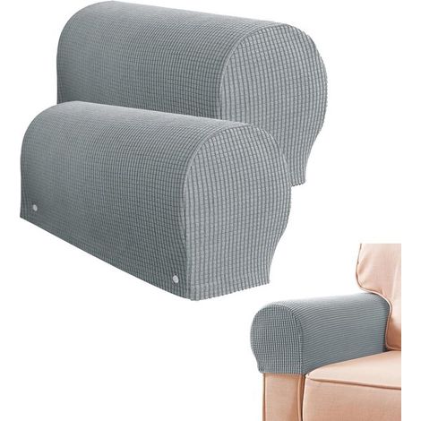 Copribraccioli elasticizzati in 2 pezzi, copridivano, protezioni antiscivolo per braccioli, protezioni per mobili, adatti alla maggior parte dei divani (grigio chiaro) (1/5)