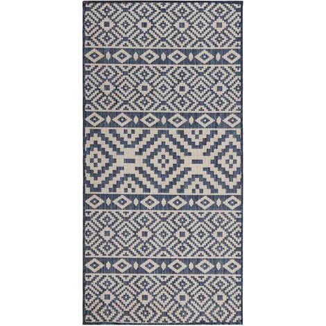 Tapis d'extérieur et intérieur tissage plat en polypropylène bleu à rayures 100x200 cm - PANGIVO (1/5)