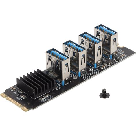 Carte d'extension PCIE 1x pour M.2 NVMe vers 4 ports USB 3.0, dissipateur thermique, adaptateur pour carte graphique PCIE, support 4 emplacements (1/5)