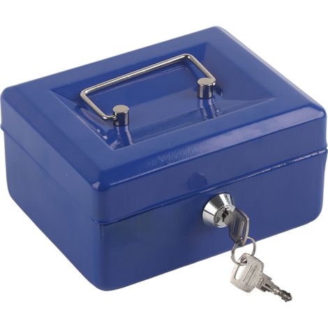 Coffre-fort portable en fer pour pièces de monnaie, mini et verrouillable, pour la maison (bleu)
