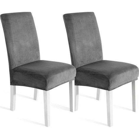 Stuhlhussen Samt 2er Set, Stretch, Waschbar, Hellgrau (1/5)