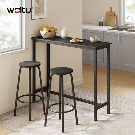 WOLTU Conjunto de mesa de bar con 2 taburetes, muebles de cocina y comedor, acero y madera, negro (1/5)