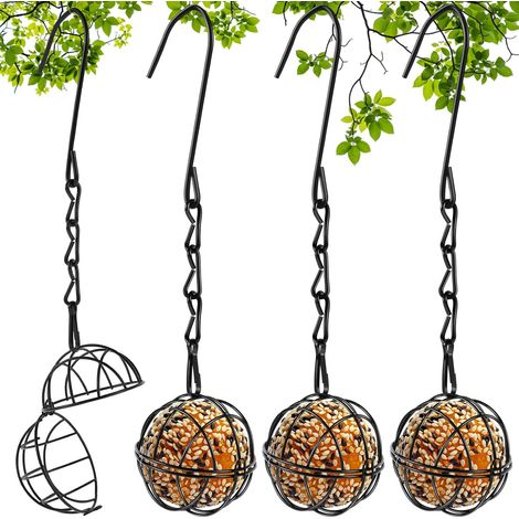Ensemble de 4 mangeoires à oiseaux en métal avec boules de suif et chaîne de suspension, résistantes aux écureuils, pour l'extérieur, idéales pour suspendre les mangeoires à colibris. (1/5)