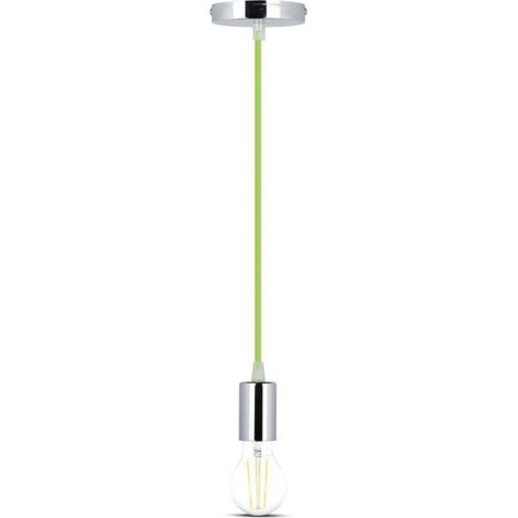 V-TAC Lampadario LED Cilindro Metallo Portalampada E27 (Max 60W) L:100cm Cromato Cavo Verde (1/5)