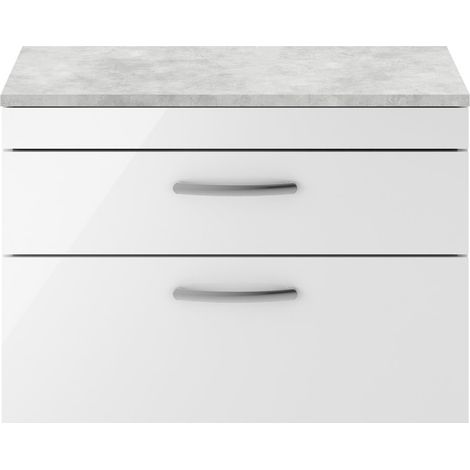 Nuie Athena Wall Hung 2-Drawer Vanity Unit with Grey Worktop 800mm Wide - Gloss White (1/5)