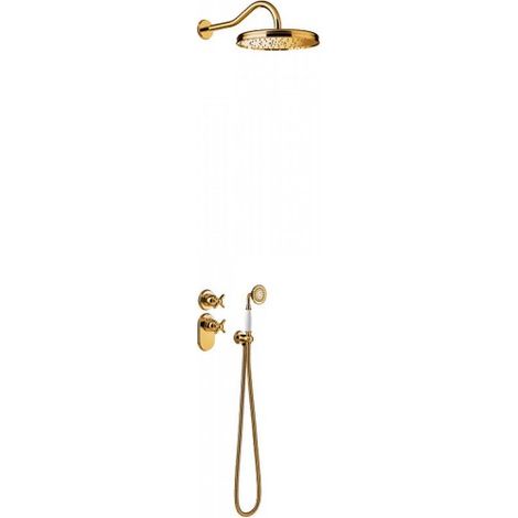 Kit thermostatique de douche encastré avec fermeture et réglage du débit (2 voies) - TRES 24235202OR Or