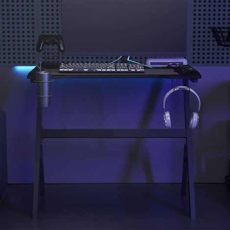vidaXL Gaming-Schreibtisch mit LED und Y-Gestell Schwarz 90x60x75 cm (1/5)