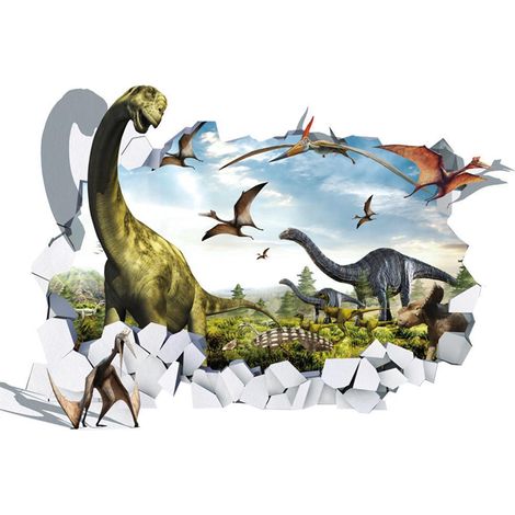 Stickers Muraux 3D Dinosaure Mur Fissuré Décor Salon Chambre Adhésif Verre Effet Trompe-l'œil (1/5)