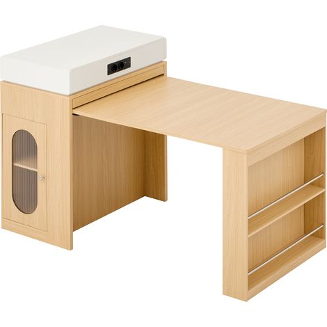 Îlot de cuisine à roulettes, table à manger extensible avec plateau rabattable, bar avec barres multiprises et crochets, utilisable comme îlot de cuisine, buffet ou bar pour la cuisine et la salle à m (1/5)