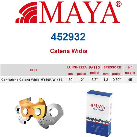 Catena confezionata in Widia LP 3/8" 1.3 mm - .050" 45 maglie con antirimbalzo MAYA - 452932