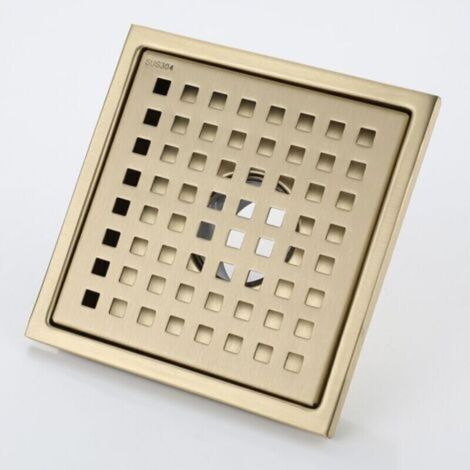 Caniveau de Douche Or Acier Inoxydable Carré 15x15cm Drain de Douche Siphon de Sol Drain de Plancher avec Couvercle de Siphon de Sol, Noyau DéSodorisant en Laiton,Brushed Gold [Classe énergé (1/4)