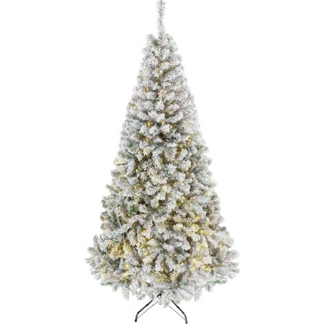 HOMCOM árbol de navidad nevado con 240 luces led blanco cálido, 200 cm, 850 ramas ignífugas abatibles, base metálica plegable, verde y blanco (1/5)