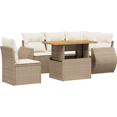 Maison Exclusive - Set Divano da Giardino 6 pz con Cuscini Beige in Polyrattan (1/3)