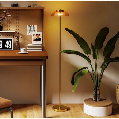Lámpara de pie LED para salón 3000 K con interruptor de pie, 134 cm, latón (1/5)