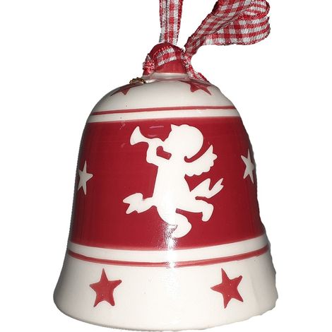 Campana rossa in ceramica 4pz per albero di Natale addobbi decorazioni natalizi (1/5)
