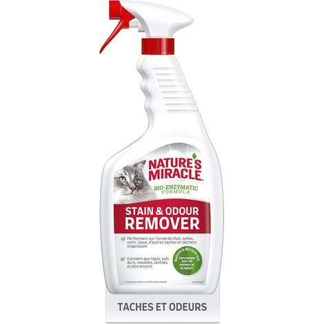 Nature’s Miracle Stain & Odour Remover - Spray Eliminateur pour taches et odeurs organiques des chats - urine, excréments, vomis - Action Bio-Enzymatique - Multi-surfaces - Parfum Agrumes - 709 ml (1/5)