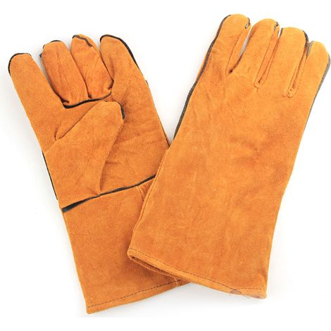 Gants de soudure en cuir de vache épaissi, résistants à la chaleur et aux brûlures, longs et oranges, pour soudeur et accessoires (1/5)