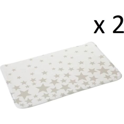 Lot 2 tapis de bain antidérapant, tapis salle de bain avec motif étoile en microfibre coloris blanc - Longueur 70 x Profondeur 45 cm (1/3)