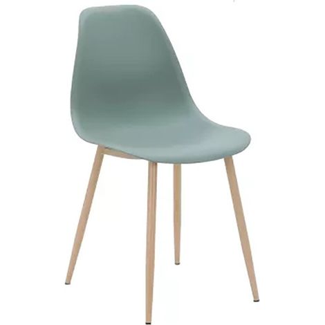 Chaise PP vert pieds métal effet bois (1/5)