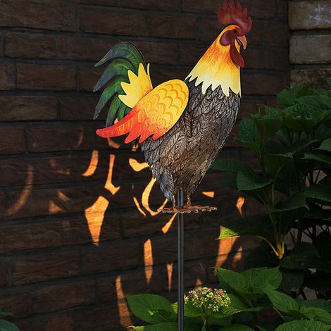 Luce solare gallo plug-in luce decorazione giardino animale solare figura terra spike lampada solare, metallo, LED bianco caldo, LxLxH 28,5x13x100 cm