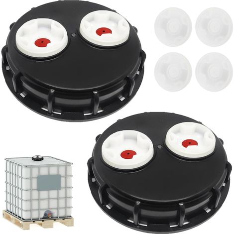 Lot de 2 couvercles de réservoir IBC, 163 mm, avec double trous d'aération, couvercle ventilé, avec 4 pièces de rechange, pour réservoir d'eau de 1000 l (1/5)