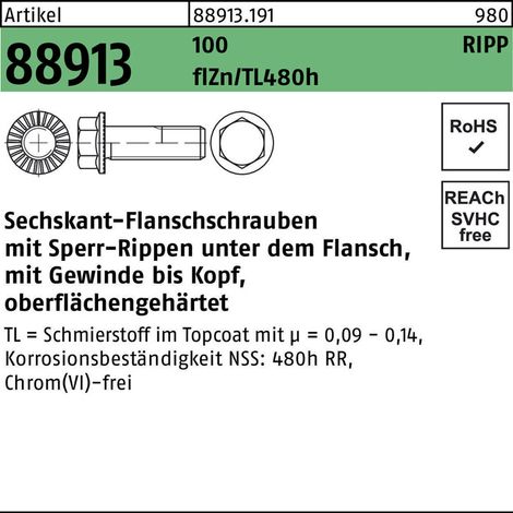 Sechskantflanschschraube R 88913 Sperr-Ripp VG M 16 x 30100 zinkbesch. Gleitmittel flZnnc 480h-L 50 Stück (1/2)