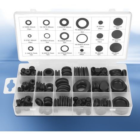 Kit d'assortiment de 125 œillets en caoutchouc pour câbles électriques, joints et rondelles d'étanchéité.