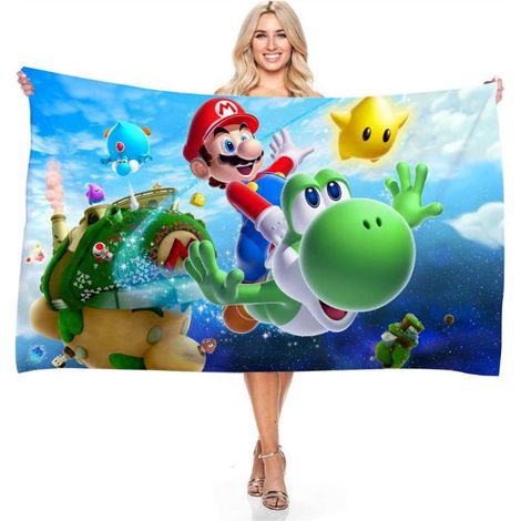 Filiyano-Serviette de bain Super Mario 75 x 150 cm, serviette de plage en microfibre, cadeau porte-bonheur pour enfants (1/2)