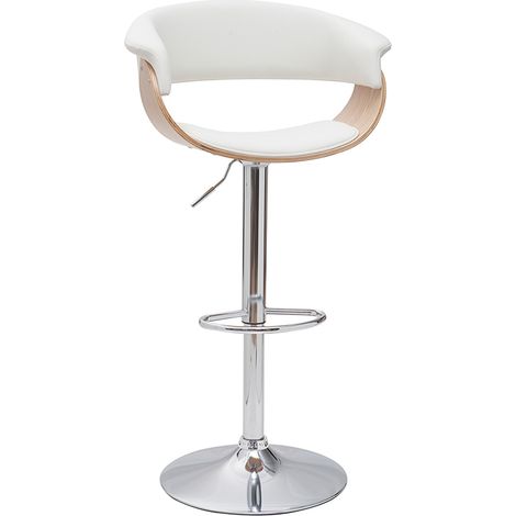 Designer-Barhocker höhenverstellbar weiß und helles Holz OKTAV
