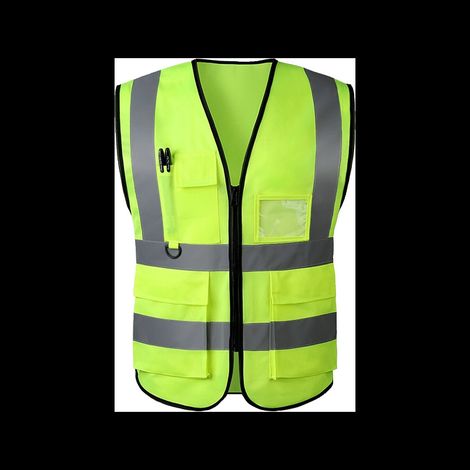 Gilet de Sécurité Haute Visibilité Jaune Fluo – Lot de 8 – Veste de Chantier avec Multiples Poches pour BTP, Assainissement et Paysagisme-lsw