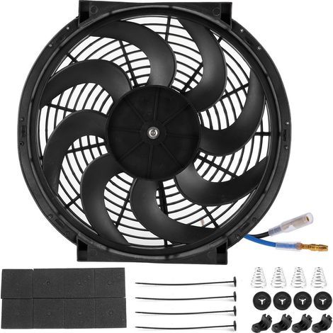 aqxreight - ventilateur de refroidissement de radiateur électrique universel noir de 14 pouces 80W pièces modifiées de voiture avec kit de montage. (1/5)