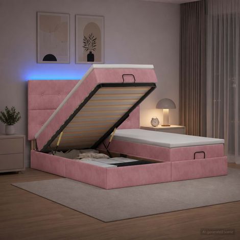 vidaXL Lit coffre avec matelas et LED Rose 200 x 200 cm Velours (1/5)
