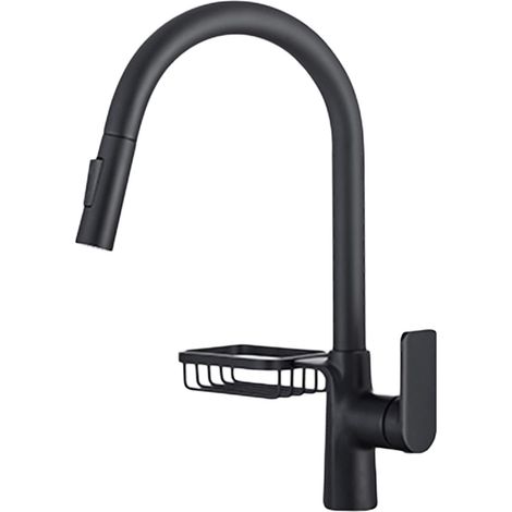 Robinet, Robinet D'Évier À Double Commande Chaud Et Froid de Cuisine, Pulvérisateur Rabattable Avec Panier de Rangement, Robinet Rotatif D'Évier de Buanderie de Balcon/Noir (1/5)