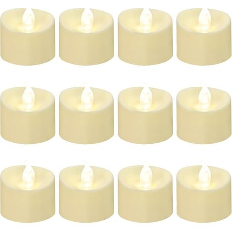 bougies chauffe plat LED flamme scintillante ultra-réaliste, 200+ heures (50 Blanc chaud, Socle ivoire) (1/5)