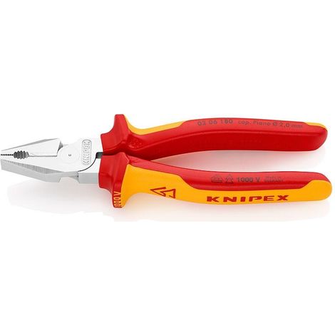 KNIPEX 02 06 180 Pinza universale tipo forte isolati con manici rivestiti in materiale bicomponente, collaudati VDE cromata 180 mm