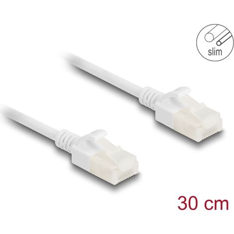 Delock Cable de red RJ45 Cat.6A macho a macho con pestillo robusto para uso industrial U/UTP Slim 0,3 m blanco
