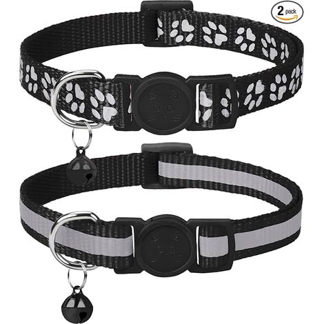 Cat Collar for Kitten Puppy, 19-32 cm Reflective Strip, Removable Bell, Detachable Buckle, D-Ring (1/5)
