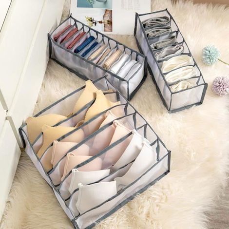 Boîtes de rangement pour sous-vêtements - Lot de 3 - Gris transparent - Nylon (1/3)