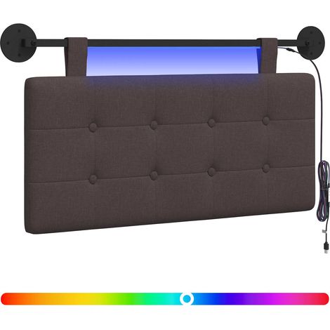 Testiera Testata del letto sospesa Con luce LED Marrone Scuro Tessuto (1/5)