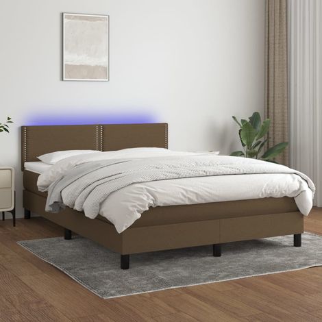 Letto a Molle Materasso e LED MarroneScuro 140x190cm in Tessuto vidaXL (1/5)